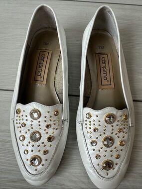 White Embellished Women's Slip-On Loafers